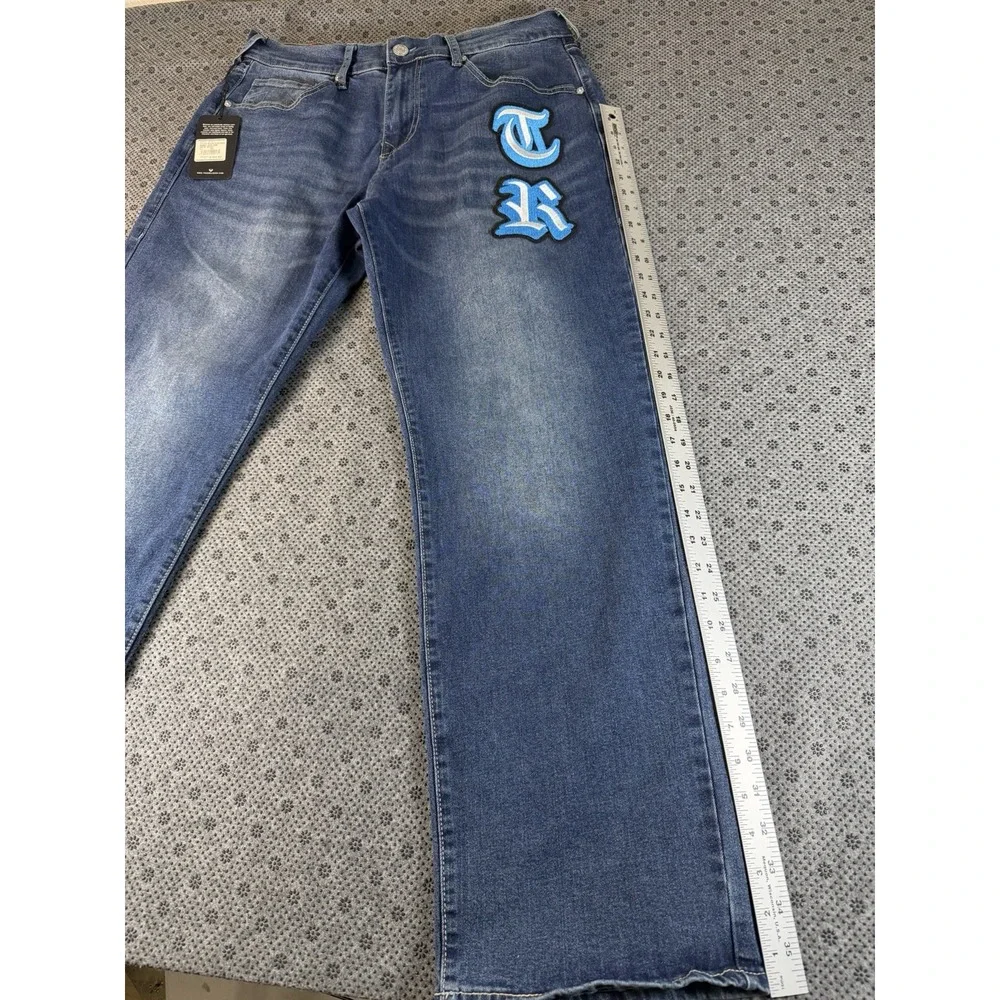 True Religion Bobby Applique Relaxed Baggy Jeans 32x32 Medium Blaze Wash New